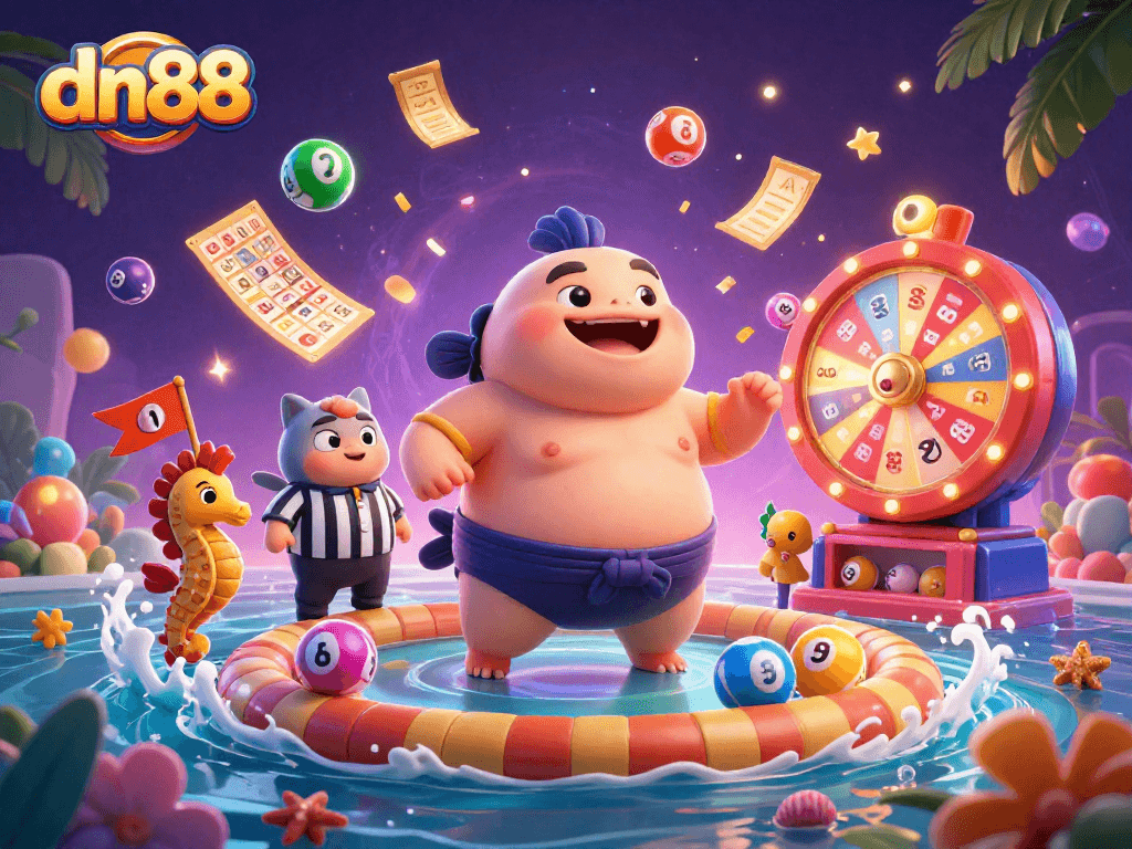Engage with exciting games at dn88 where a fugu and catfish referee entertain underwater betting events.