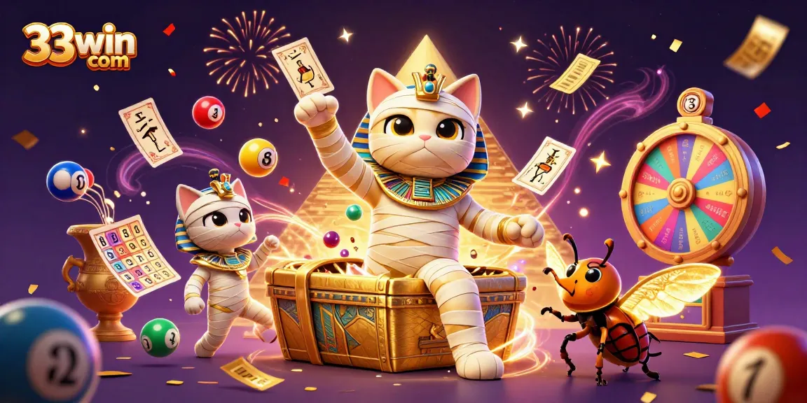 Experience the excitement at 33win com with vibrant casino-themed characters and dynamic elements.
