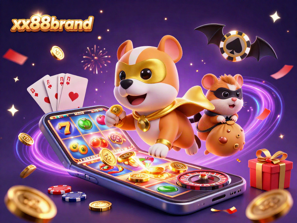 Engage in thrilling games at xx88brand with a superhero dog and abundant gold coins.