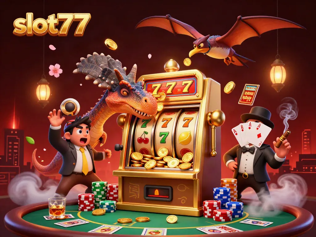 Experience excitement with slot777 as a pachycephalosaurus wins coins from a slot machine!