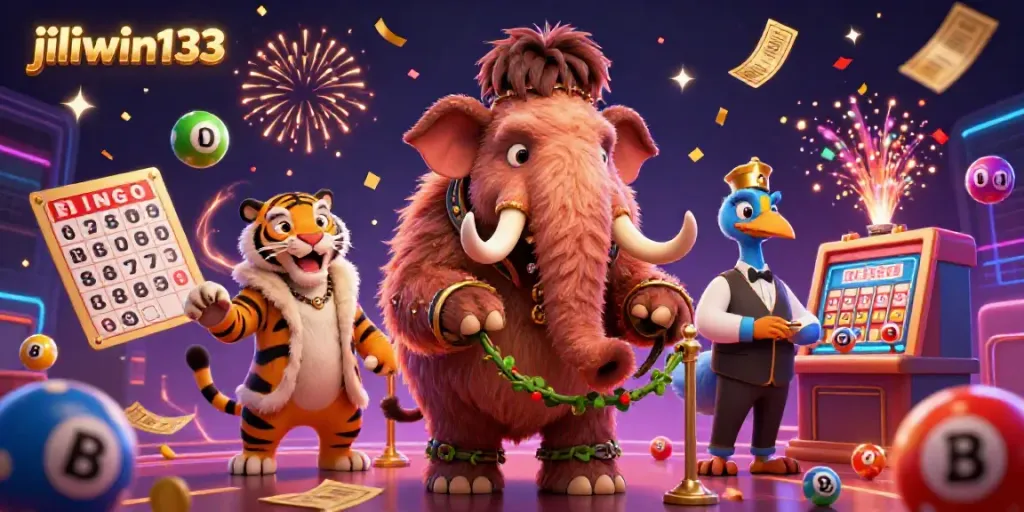 Engage in exciting gaming at jiliwin133 with our vibrant 3D casino illustration featuring lively characters and dynamic elements.