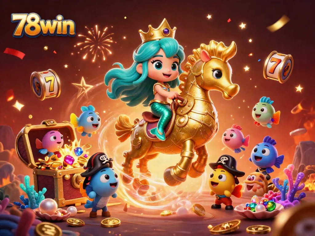 Experience the thrill of 78win with colorful slot reels and mermaid magic in this captivating underwater scene.