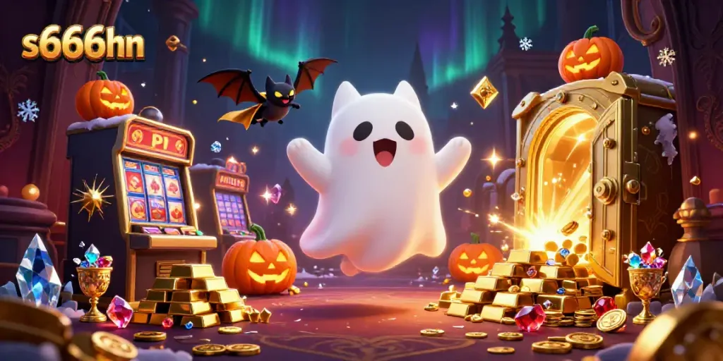 Experience the vibrant world of s666hn with a ghost cat and treasure amidst a haunted casino.