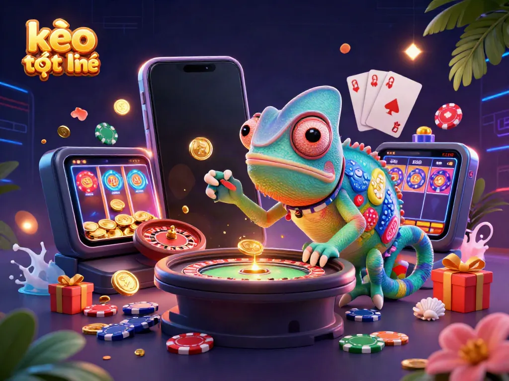 Experience exciting kèo trực tuyến with vibrant casino elements in a colorful 3D scene.