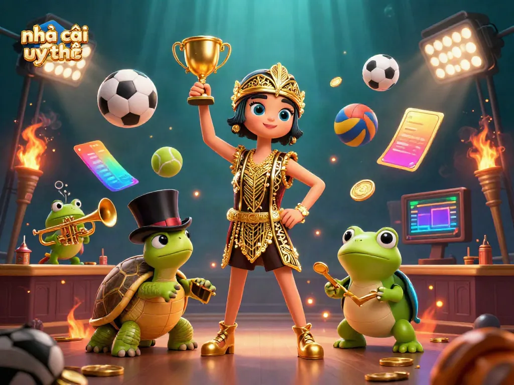 Experience vibrant gaming excitement with nhà cái uy tín in this dynamic 3D casino illustration.