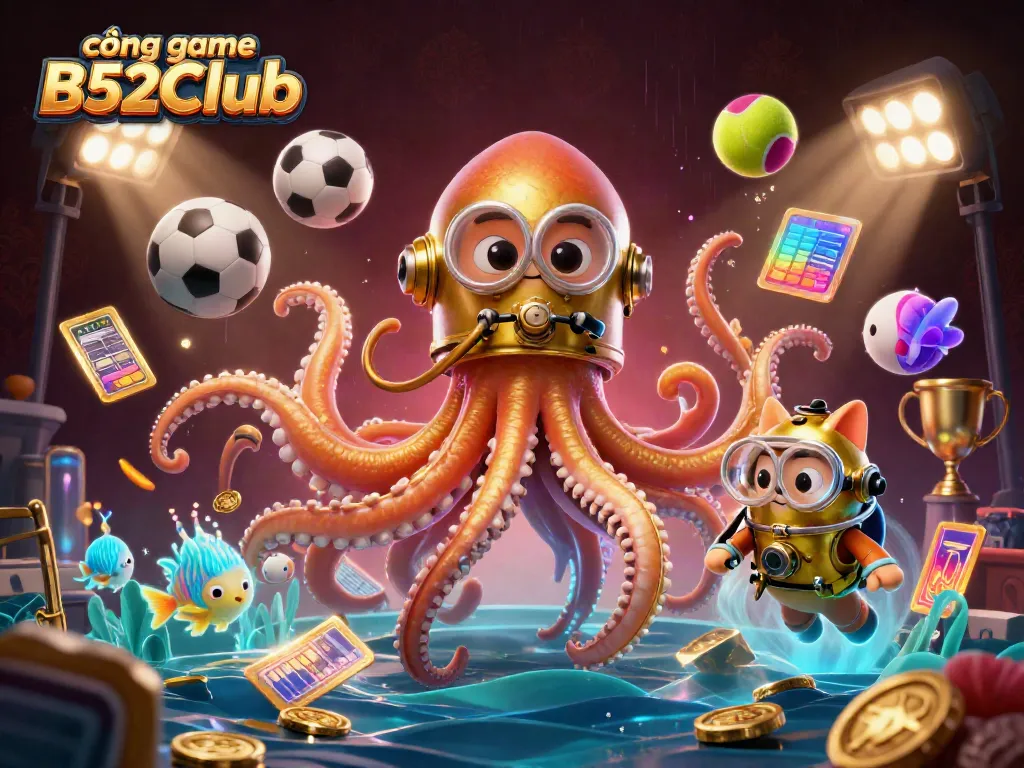 Experience exciting wins at cổng game B52Club with a dynamic scene of cartoon characters and casino action.