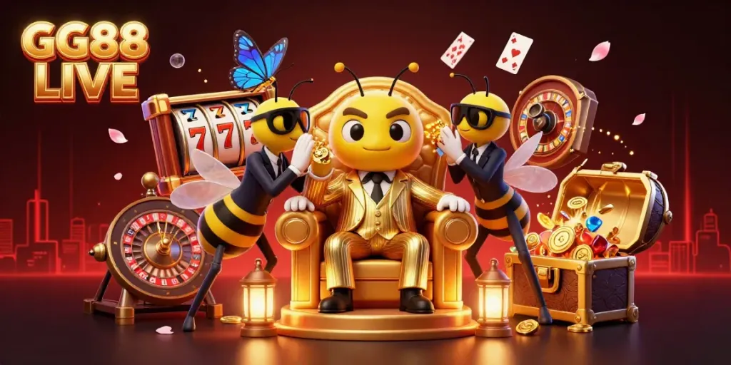 Experience thrills with GG88 LIVE as a bumblebee mob boss reigns supreme over animated casino games.