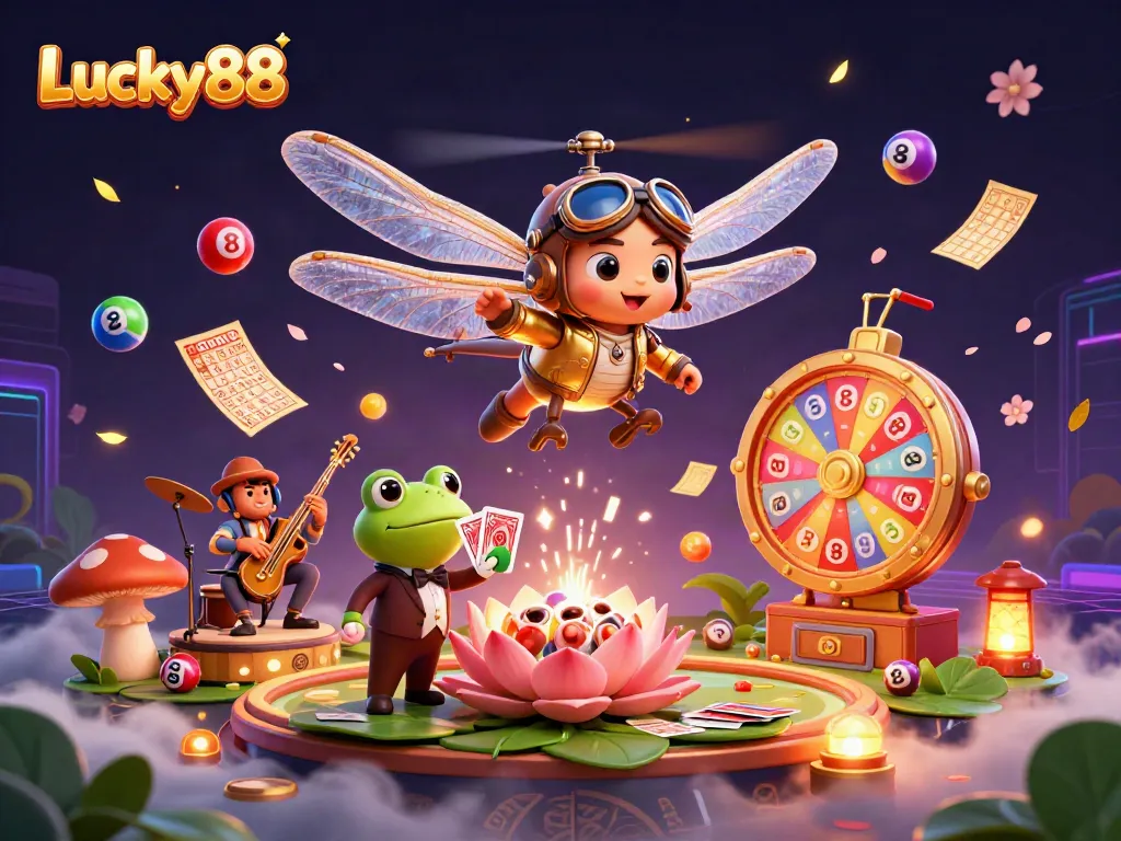 Experience Lucky88 thrills with a vibrant casino scene featuring dynamic game elements.