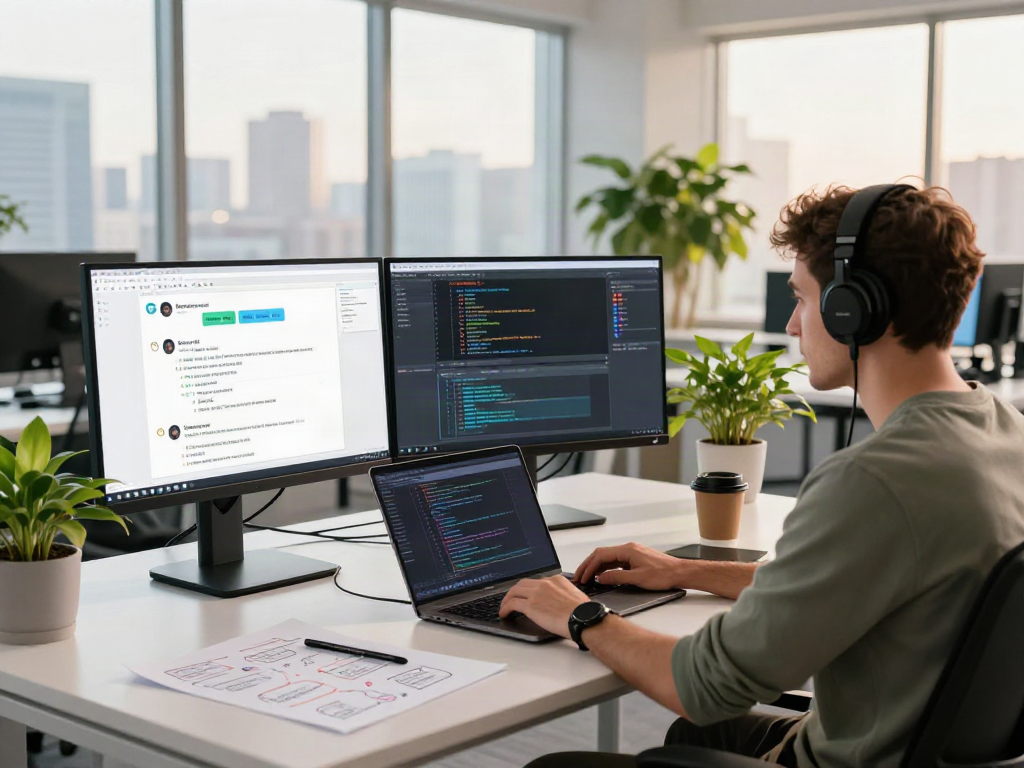 Developer designing spicy chat AI interfaces in a modern tech workspace