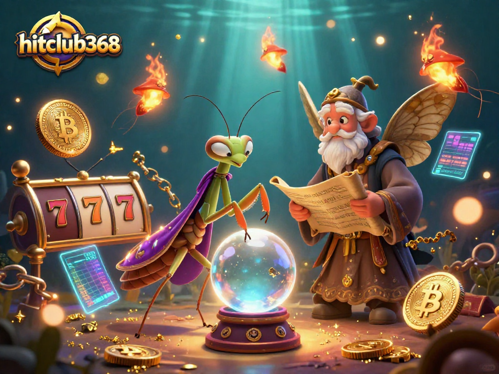 Engaging scene showcasing hitclub368 with a mystical fortune teller and dynamic casino elements.