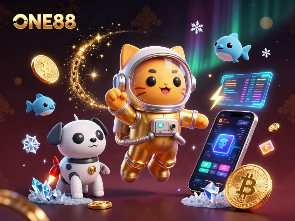 ONE88 online casino experience enhanced by a vibrant space-themed 3D illustration