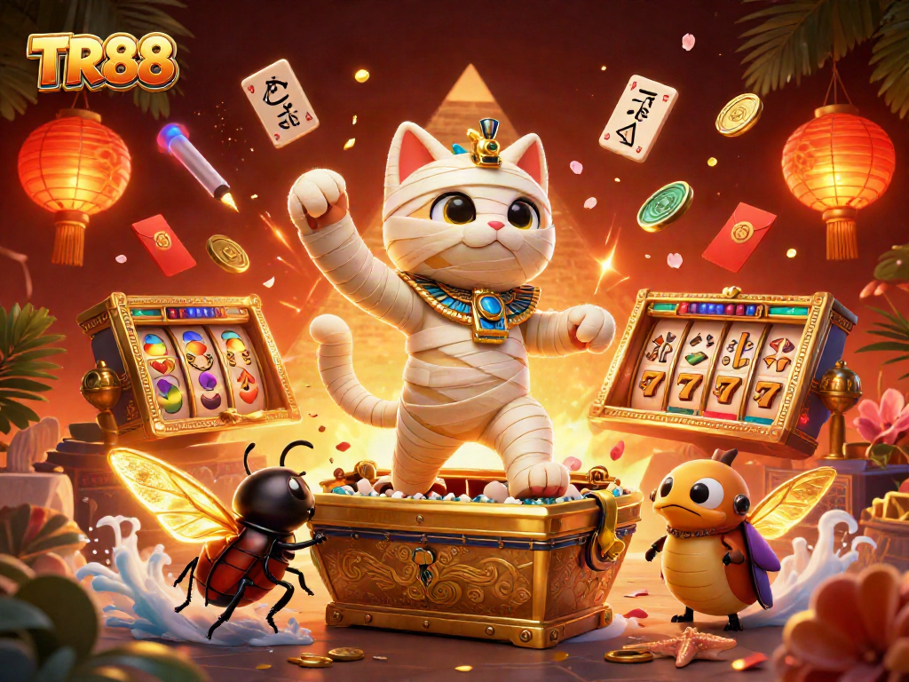 Experience excitement with TR88 as an Egyptian mummy cat and scarab beetle bring Slot thrills to life!
