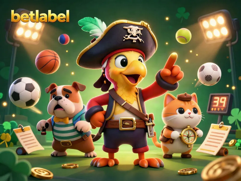 Engage with betlabel in a vibrant 3D illustration showcasing thrilling sports betting elements and characters.