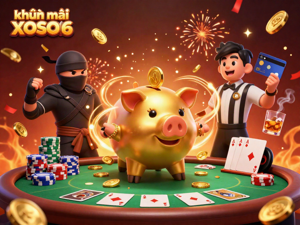 Join the excitement of khuyến mãi XOSO66 with our vibrant casino-themed illustration featuring dynamic characters.
