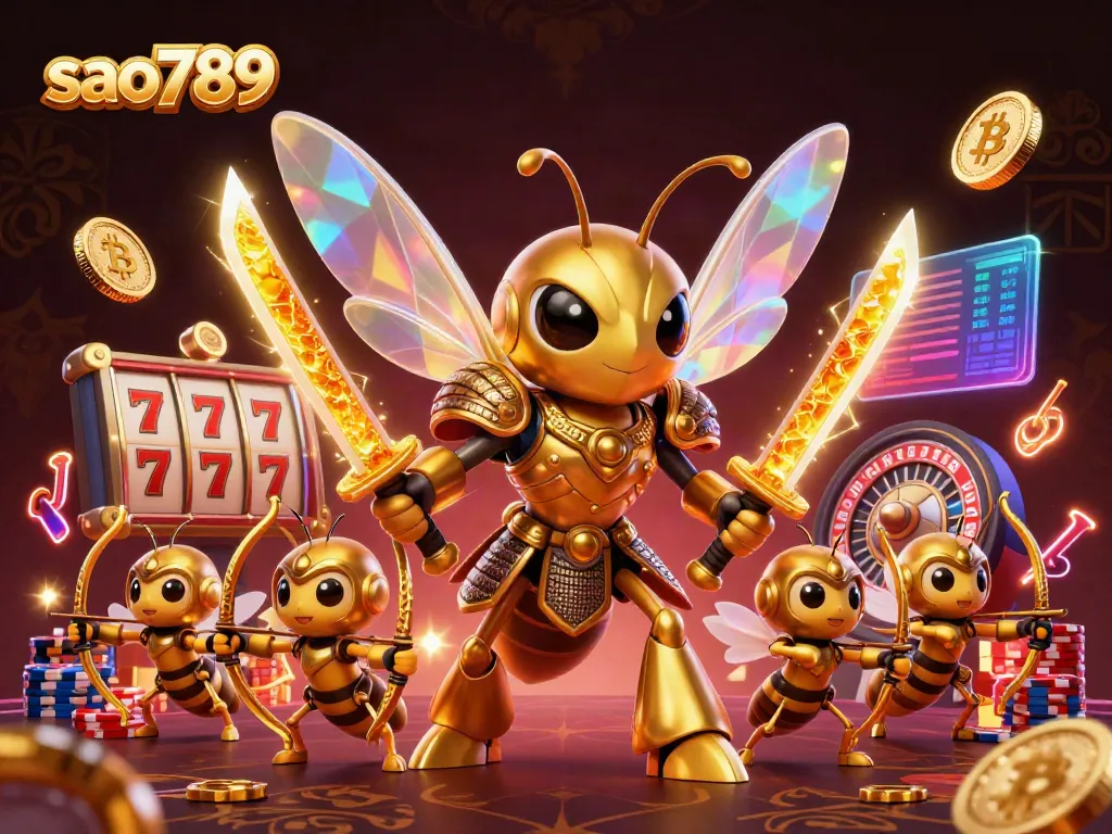 sao789 captures excitement with vibrant samurai bee characters in a dynamic casino setting
