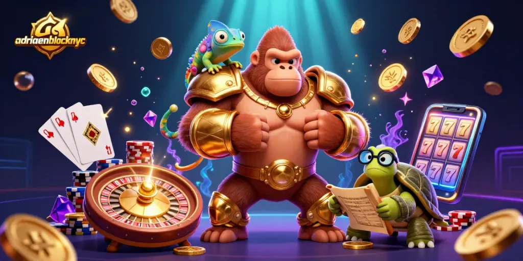 Engage with adriaenblocknyc's vibrant casino adventure, showcasing thrilling slot reels and dynamic gaming elements.