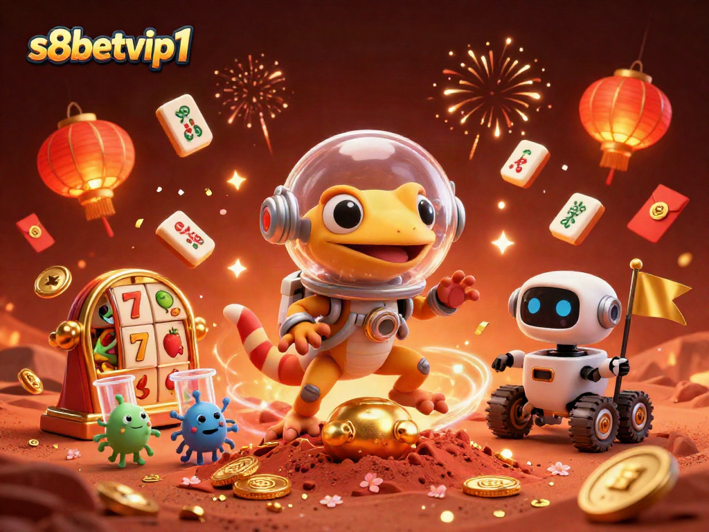 Experience thrilling gameplay at s8betvip1 with Martian gecko in a vibrant casino scene.