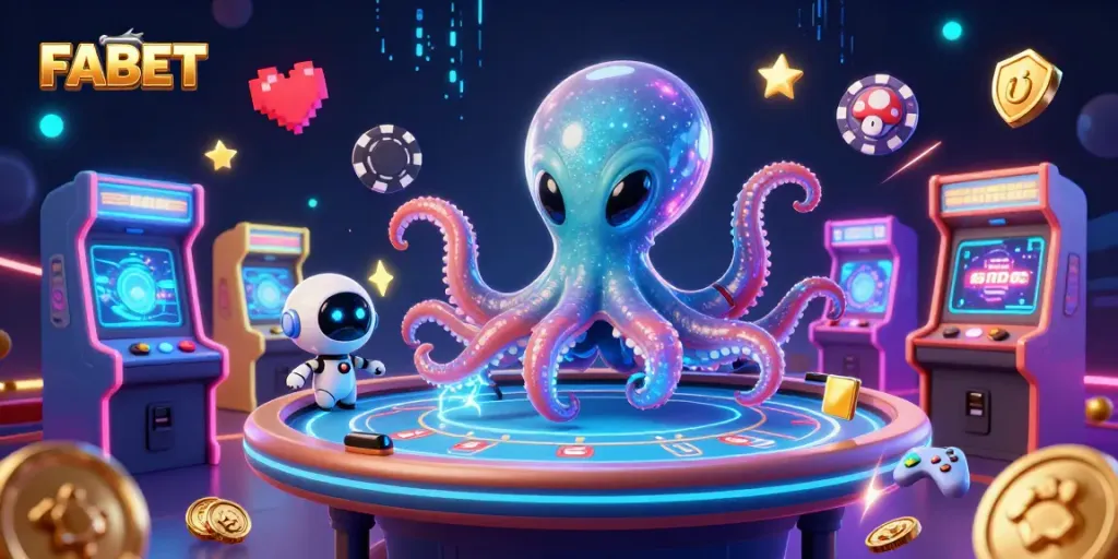 FABET showcases thrilling gameplay with a 3D octopus and vibrant casino elements in an exciting alien world.