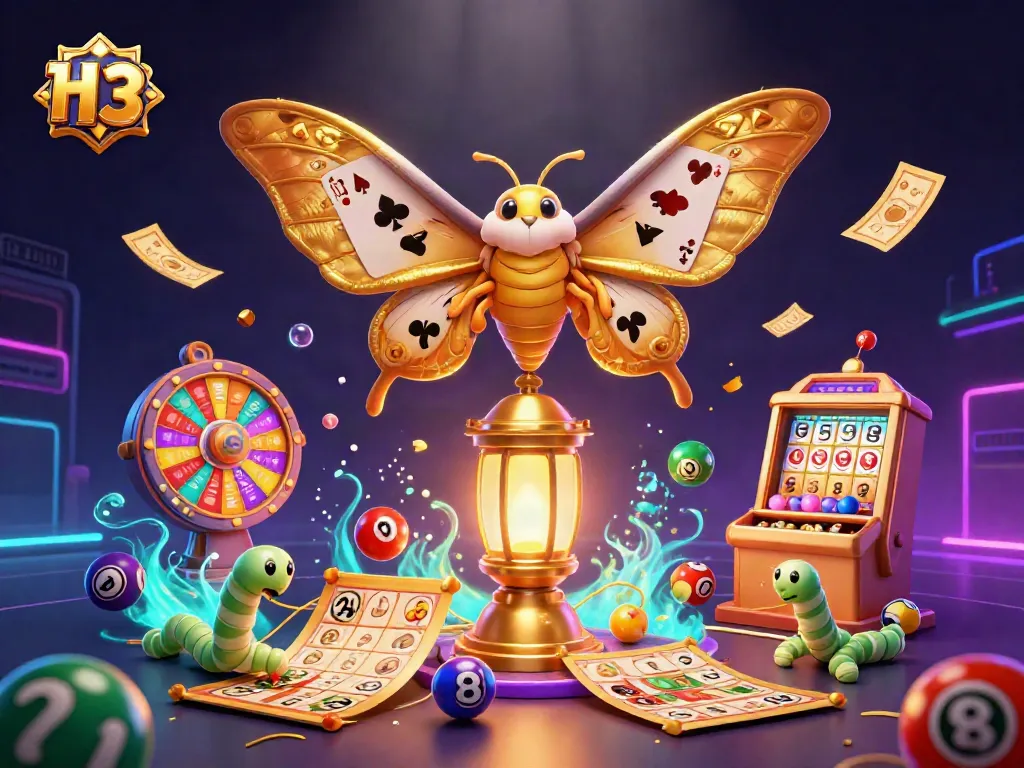 Experience the excitement of H 13 with a vibrant lottery-themed illustration filled with dynamic casino elements.