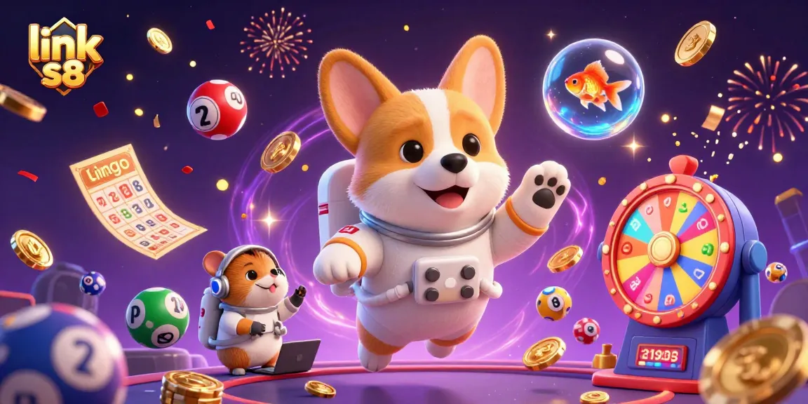 Link s8 brings excitement in a space casino with vibrant gaming elements and celebratory atmosphere.